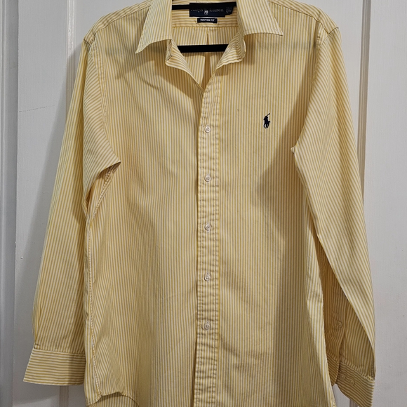 Ralph Lauren Dress Shirt Classic Fit Medium Yellow & White Stripes - Picture 12 of 16